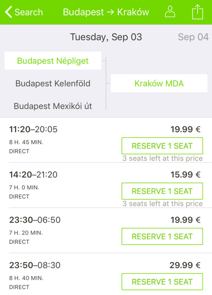 FlixBus Timetable