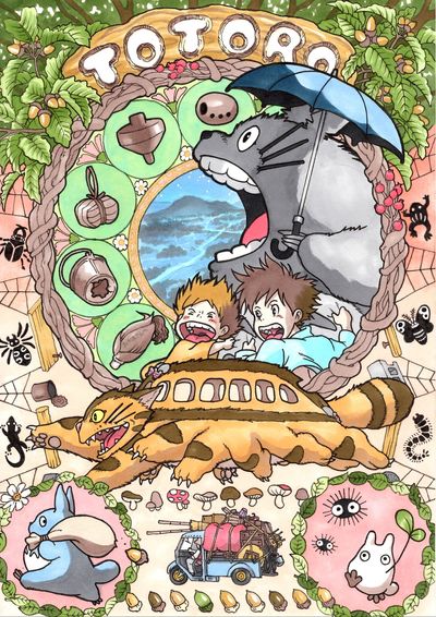 日本插畫家Takumi-向慕夏致敬：吉卜力電影中的龍貓。