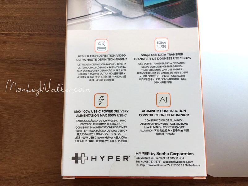 HyperDrive USB-C 4 in 1 Hub包裝背面