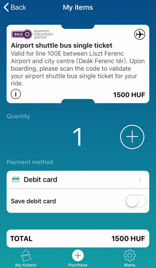 布達佩斯的交通卡App，可以直接購買100E巴士票，一次最多可以買10張，直接上車掃描QR CODE給司機看就可以囉。